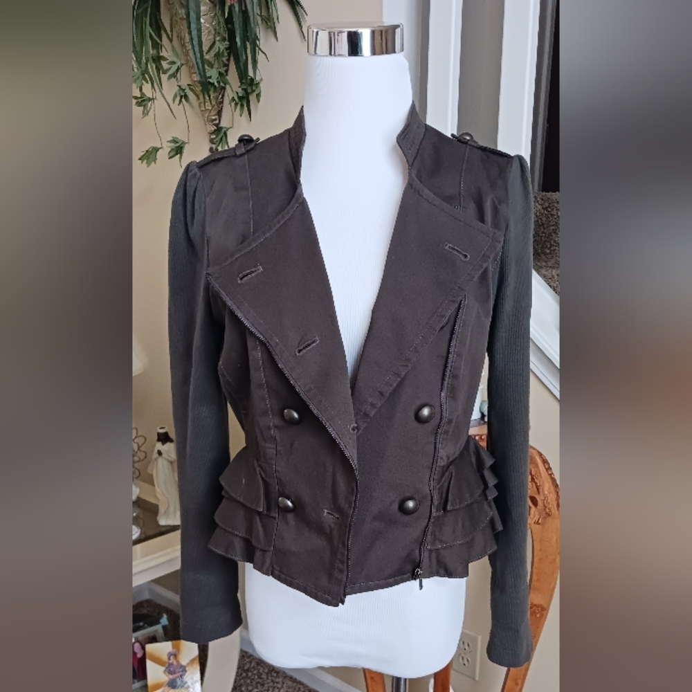 Forever 21 Asymmetrical Zipper Jacket sz M  Green EUC - Picture 4 of 16